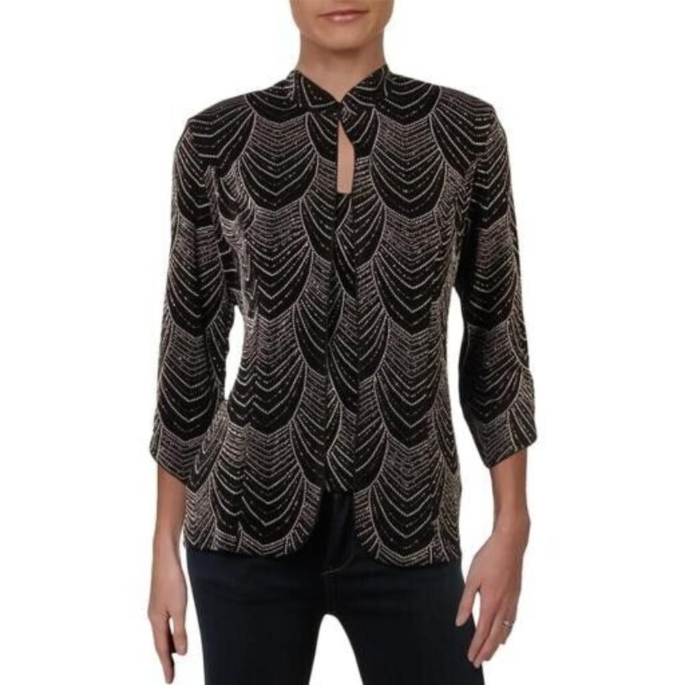 Alex Evenings Womens Black Metallic Tank Jacket Twinset Top M